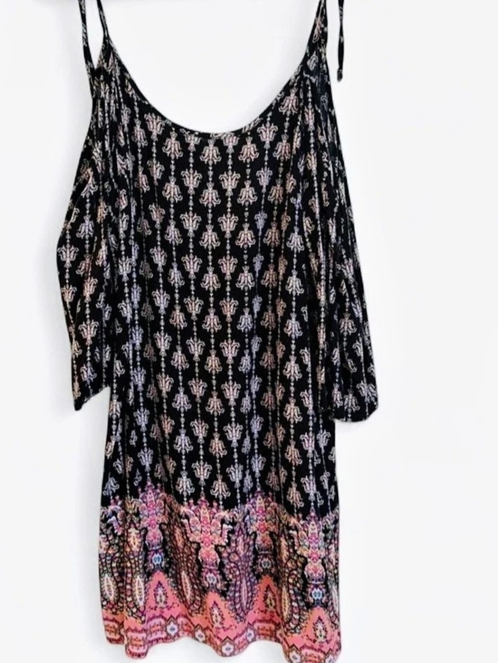 Paisley Mini Dress in Black & Pink Like New